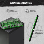 ALOANES Magnetic Socket Organizer Set, 3-Piece Heavy Duty Aluminum Socket Holder Socket Rail Organizer for Tool Box, 360° Swivel Clips Socket Rack 1/4, 3/8, 1/2-Inch x 40 Clips (Green)