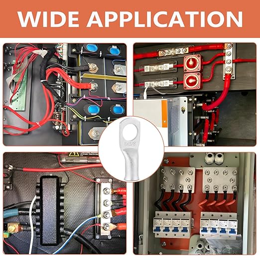 62PCS 6 AWG Tinned Ring Terminal Heat Shrink Tubing Set Copper Wire Lugs 6 Gauge 5/16", 3/8", 1/4", 1/2", 30Pcs Battery Cable Ends and 32PCS Heat Shrink Tubing