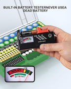 Battery Organizer Storage Holder Box Case with Tester, Ultra-Large 280+ Batteries Double-Sided Variety Pack,Holds AA AAA 4A C D Cell 9V 3V Lithium18650 LR44 CR2 CR123 CR1632 - Green