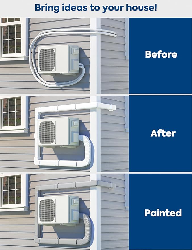 4" 13.5Ft Mini Split Line Set Cover with Flexible Duct, Upgrade PP Decorative Minisplit Lineset Cover Kit, Paintable for Mini Split, Air Conditioner, Central AC, HVAC and Heat Pumps, White
