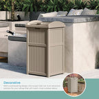 Suncast 33 Gallon Hideaway Trash Can for Patio - Resin Outdoor Trash with Lid - Use in Backyard, Deck, or Patio - Taupe