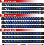 ALOANES 9 PC ABS Socket Organizer, 1/2 inch, 3/8 inch and 1/4 inch Drive Socket Rail Holders, Heavy Duty Socket Racks, Black Rails with Blue Clips