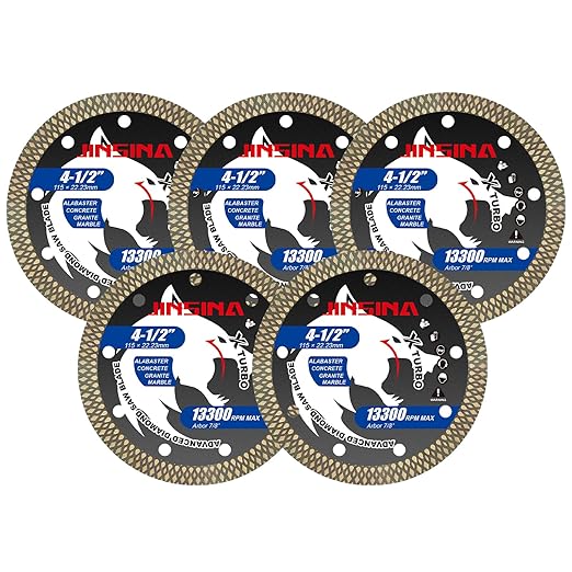 5PCS 4.5” Diamond Saw Blades for Angle Grinder, X-Turbo Tile Cutting Blade for Dry & Wet Cutting, Fast Smooth Cutting for Alabaster Concrete Granite Marble