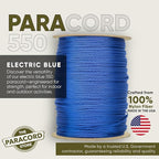 The Paracord Store | Type III 550 Paracord - 250 FT Spool, Electric Blue | Heavy Duty 7 Strand Tactical Paracord - USA Made Nylon Outdoor Parachute Cord for Camping, Fishing & More - Survival Cord