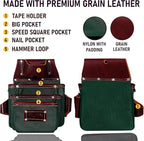 FUERI Tool Belt Men Heavy Duty 26 Pocket Tools Bags Pouches Holder Organizer for Carpenter Construction Electrician Framer Nylon Leather (Maroon & Green Tool Belt Suspender, Extra Large 42" - 48")
