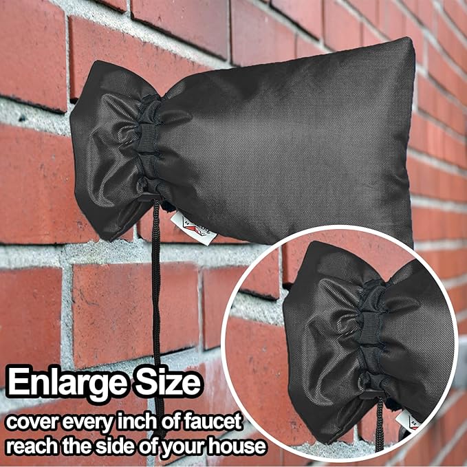 Enlarge Outdoor Faucet Cover for Winter Freeze Protection, 3M Thinsulate, 10”H x 6.3”W Hose Bib Covers for Wall Taps Outside, Waterproof & Frost Free Insulated Spigot Cover, 2 Pcs Faucet Socks - Black