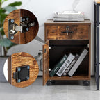 CLIPOP Rolling Storage Cabinet with Drawer, Home Office Cabinet with Lock, Under Desk Storage Cabinet for Office (Rustic Brown)