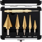 Step Drill Bit Set, 6Pcs HSS Titanium Step Bits with Automatic Center Punch, 50 Sizes Step Drill Bit for Metal, Wood with Aluminum Case