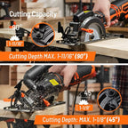 Circular Saw, 5.8A 4-1/2" Circular Saw w/Laser, Metal Auxiliary Handle, 6 Blades (4½", 4¾"), Cutting Depth 1-11/16" (90°), 1-3/8" (45°), Ideal for Wood, Soft Metal, Plastic, Tile - MCS01A