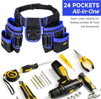 Tool Belt,Magnetic Tool Pouch,27-Pockets Heavy Duty Padded Tool Belts for Men,Detachable & Adjustable Tool Pouch Bag for Electrician,Carpenter,Construction,Work Apron,Utility Belt,Black,Blue