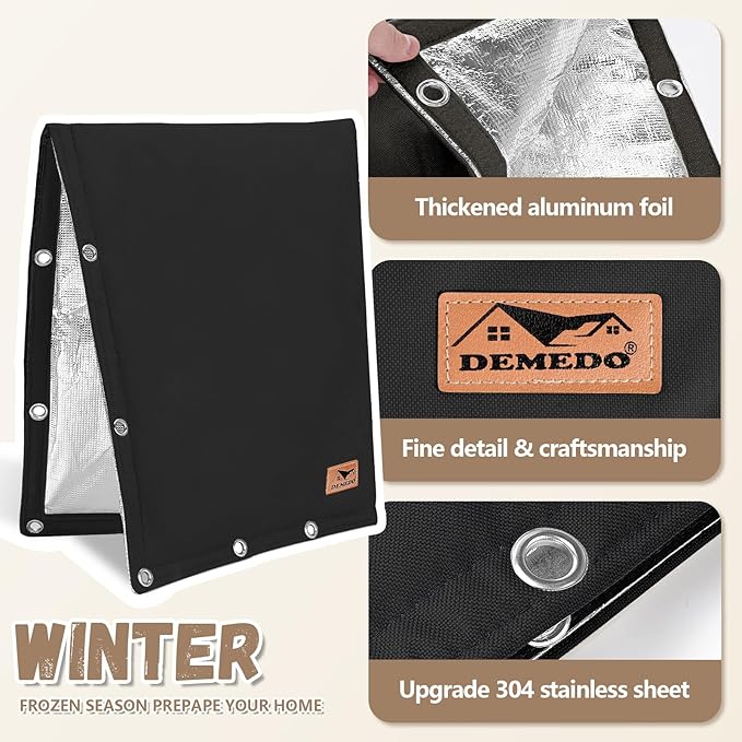 Backflow Preventer Insulation Cover - 2 Way Opening Pipe Insulation Cover for Irrigation Valve, Sprinkler Cover for Outside - Winter Freeze Protection Backflow Cover - 24" W x 24" H, Black