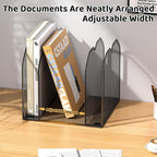 Black 5-Section File Folder Organizer for Desk – Metal Vertical File Holder, Desktop File Organizer Vertical Stand, Letter/A4 Folder Rack, Upright File Sorter