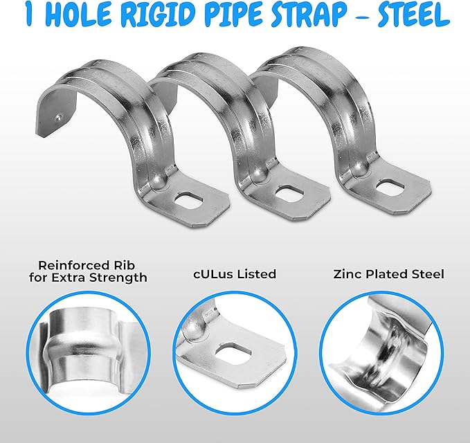 OhLectric Heavy Duty Rigid Pipe Strap - Sturdy One Hole Steel Straps - Premium-Quality Zinc Plated Steel - Reinforced Rib for Extra Strength - Corrosion Resistant - 2-1/2 Inches (Pack of 5); OL-43107