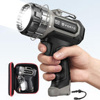 FORTO Compact Rechargeable Spotlight with Adjustable Focus, Handheld Spot Light with Stand, 823m Range, 3 Light Modes and LED Spot Lights Outdoor for Boating Hunting Camping Hiking