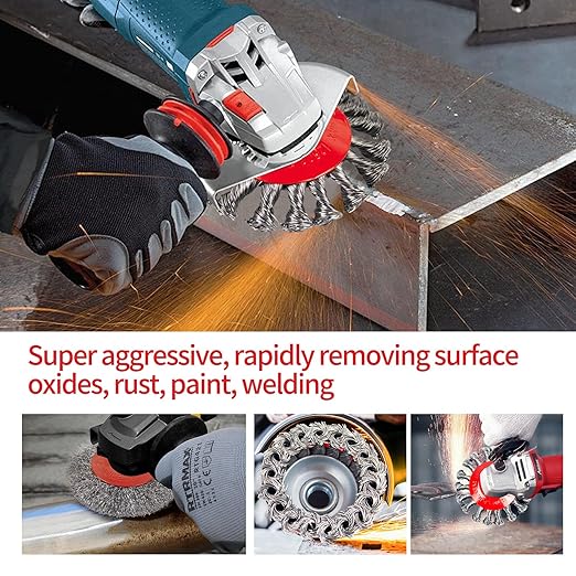 Wire Wheel Brush for 4-1/2" Angle Grinder 4 Inch Wire Wheel Set 3 Inch Wire Cup Twisted/Crimped Brushes 5/8"-11 Threads Arbor - 4pcs
