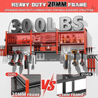Power Tool Organizer with Charging Station Wall Mount, 3 Layer Expanded Heavy Duty Garage Organization, 48.8 Inch Length Garage Tool Storage, 4 Drill Slot, 16" Standard Hole, Red