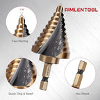 Cobalt Step Drill Bit Set, Hex Shank Step Drill Bit with Automatic Center Punch for Metal, Stainless Steel, Aluminum, Wood, and Plastic, Storage in Aluminum Case for DIY Lovers, 50 Sizes