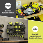 4 Layer Power Tool Organizer Wall Mount, Battery Tools Holder with Charging Station Shelf, Cordless Drill Hanger Storage Rack for Garage Organization, Workshop, Pegboard - 32 Inch 8 Slots