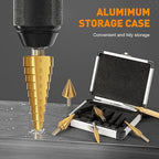6pcs Step Drill Bit Set, High Speed Steel Unibit Drill Bits 50 Sizes with Automatic Center Punch for Sheet Metal, DIY Lovers with Aluminum Case