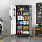 Aobabo Upgrade 71H''*34''W*18''D Metal Garage Storage Cabinet with Wheels and Pegboards, 5 Adjustable Shelves Steel Storage Cabinets for Home,Warehouse,Garage,Assembly Required,Black and Sliver