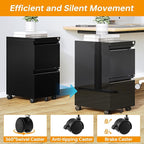 2 Drawer File Cabinet On Wheels Mobile Cabinet with Lock Under Desk Metal Filing Cabinet On Rollers Small Rolling File Cabinet Black Printer Stand for Home Office Fully Assembled