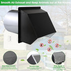 4 Inch Hooded Wall Vent with Screen and Damper,Outdoor Dryer Vent Cover for 4 inch Pipe,Wall Exhaust Vent Cover Cap External Extractor for House Ventilation&Outside Air Exhaust,Galvanized Steel,Black