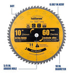 10 Inch Thin Kerf Fine Finish Crosscut Table Saw Blades, 60-Tooth ATB TCT Fine Finish Wood Cutting Circular Saw Blade with 5/8 Inch Arbor