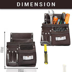 FUERI Leather Tool Belt Bag Men Pouch Heavy Duty Tools Pouches Organizer for Carpenter Construction Electrician Belts Bags Holder (11 Pocket Chocolate, Adjustable)