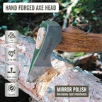ROCKYGIANT 13'' Camping Axe with Sheath, Hand Forged Hatchet for Wood Chopping,Spling and Kindling, Brushcraft Axe for Outdoor Survival and Garden, Hickory Wood Handle