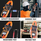 Clamp Meter Digital, AC/DC Current, Electrical Tester Digital, True RMS 4000 Counts, Auto-Ranging Measures AC/DC Voltage, Continuity, Frequency, Capacitance, Resistance, Duty-Cycle, Diodes