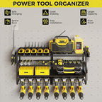 ‌Heavy Duty 4-Layer Power Tool Organizer Wall Mount with 8 Outlet Power Strip- Holds 8 Cordless Drills, 400lbs Capacity Metal Garage Storage Rack‌