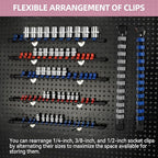 Socket Organizer Drive ABS Tools - Grey Socket Holder, Premium Quality 9 Pieces Socket Holders Kit 1/4-Inch x 48 Clips, 3/8-Inch x 45 Clips, 1/2-Inch x 36 Clips（9PC,Grey)