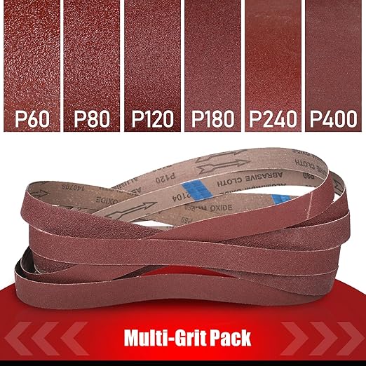 24 Pcs 1/2x18 Inch Sanding Belts, Replacement Knife Sharpener Sanding Belt Kit for Work Sharp Knife Tool Sharpener 60/80/120/180/240/400 Assorted Grits Sanding Belts for Belt Sander