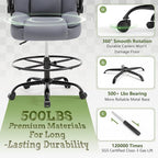 500LBS Drafting Chair, High Back Safer Standing Desk Chair, Executive Tall Office Chair with Flip-up Armrests, Upholstered PU Leather Task Chair, Ergonomic Seat with Adjustable Height&Foot Ring, Grey