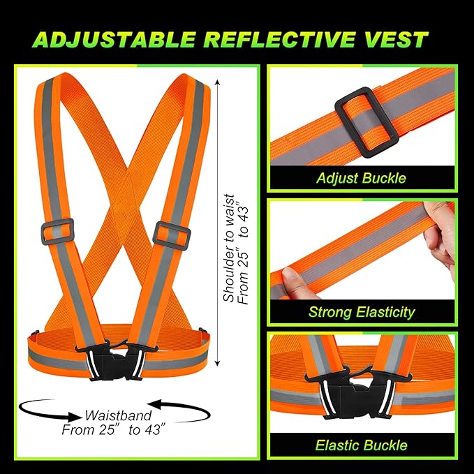 Hercicy 12 Pcs Reflective Vest High Visibility Safety Vests, Adjustable Bright Neon Lightweight Strap Gear (Yellow,Orange)