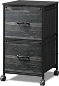 DEVAISE 2 Drawer Mobile File Cabinet, Rolling Printer Stand, Fabric Vertical Filing Cabinet fits A4 or Letter Size for Home Office, Charcoal Black Wood Grain Print