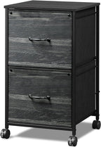 DEVAISE 2 Drawer Mobile File Cabinet, Rolling Printer Stand, Fabric Vertical Filing Cabinet fits A4 or Letter Size for Home Office, Charcoal Black Wood Grain Print