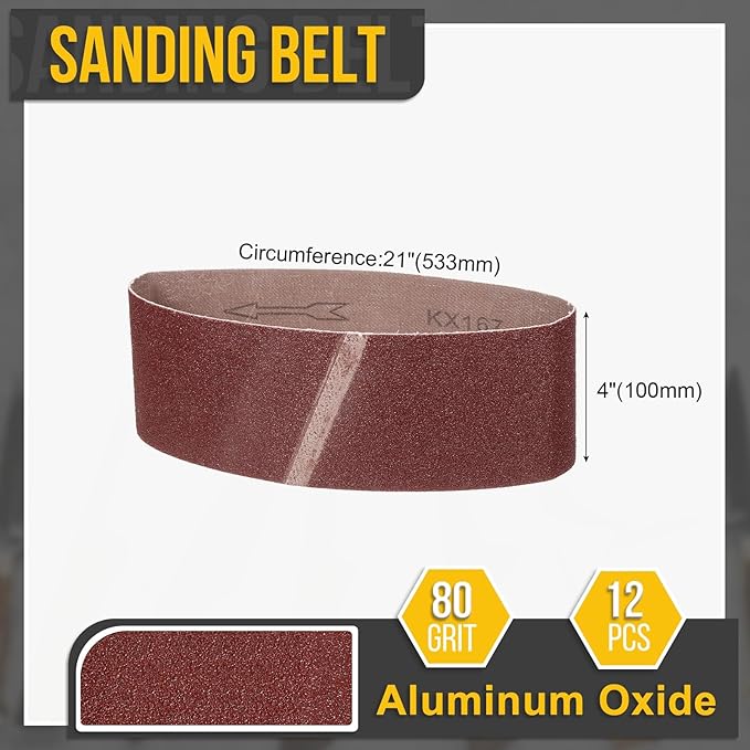 4 x 21 Inch Sanding Belt, 12 Pcs 80 Grit Knife Sharpener Belts Work Sharpening for Belt Sander Knife Carving Tool Metal Working