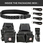 Leather Tool Belt with Adjustable Hook - Premium Heavy Duty Tool Belts for Men with 22 Multi-Purpose Pocket Tool Pouch (Black, Standard), RG-004
