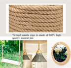 Natural Hemp Rope (1/2 in x 100 ft) Twisted Manila Ropes Jute Ropes Sisal Rope for Cat Scratching Post, Camping, Crafts, Tug of War, Railings Decorate, Hanging, Hammock, DIY Projects