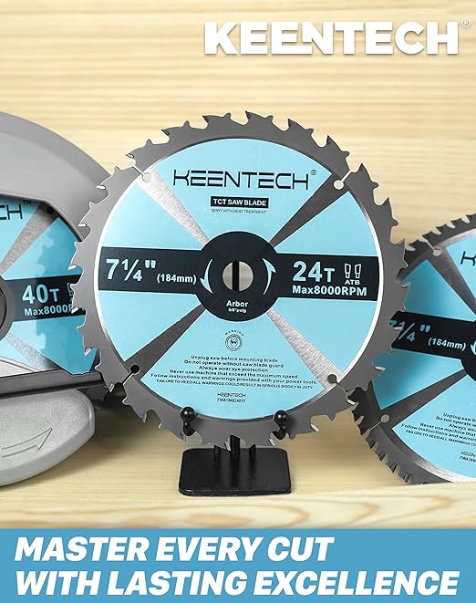 KEENTECH 7-1/4 Inch Woodworking Circular Saw Blade 24T 10-Pack, Tungsten Carbide Tipped, ATAF Grind, 5/8 Inch Arbor Hole with Diamond Cutout