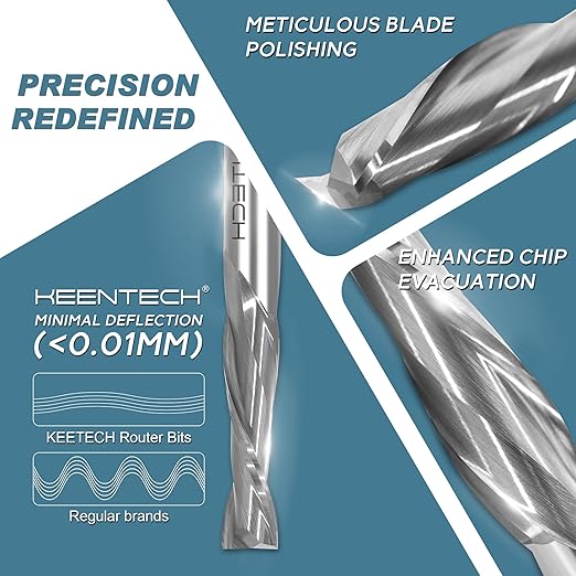 KEENTECH 1/2" Shank Upcut 2 Flute Flat Tip Sprial Router Bit for CNC Router Machine, 1/2" Cutting Diameter, 1-5/8" Cutting Depth, for Wood Cutting, Custom Furniture, Slot Mortise, Engraving, Carving