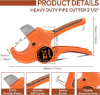 Kerry PVC Pipe Cutter, Up to 2-1/2" O.D. Ratcheting Heavy-Duty PEX POLY PE Plastic Hoses and Plumbing Tube Cutting Tool, Stainless Steel Blades, Thicken Aluminum Body Efficient Extended Handle