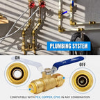 SUNGATOR 1/2" Shut Off Valve, Ball Valve 1/2 Inch, Pushfit Water Shutoff, No Lead Brass Push-to-Connect Plumbing Fittings for Pex Pipe, Copper, CPVC, with 1 Disconnect Clip, Pack of 2