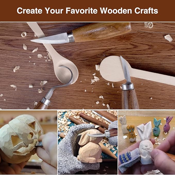 YHLAWM Wood Whittling Kit for Beginners, 18 Pcs Wood Carving Kit with 6 Pcs Carving Knives & 8 Pcs Basswood Blocks, Starters Carving Set, Gift Set for Kids and Adults