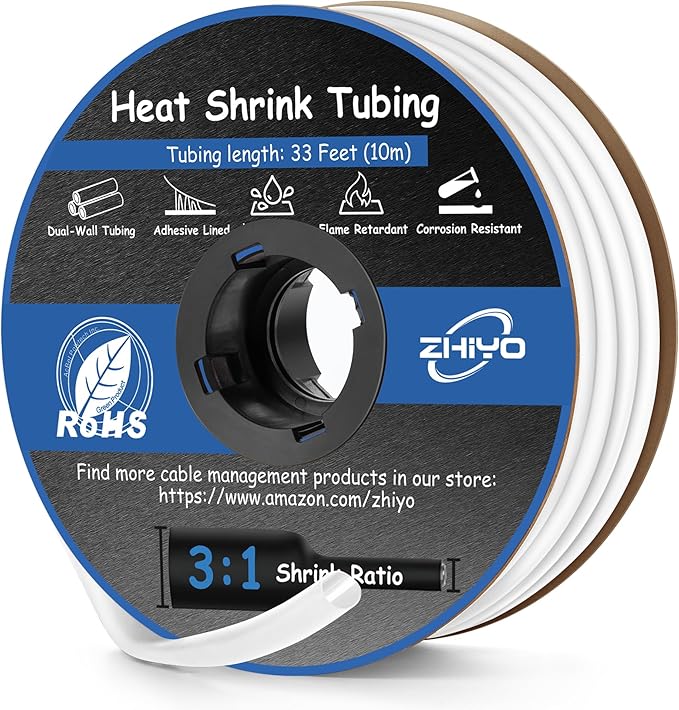 Heat Shrink Tubing 3/8 Inch, 3:1 Ratio Wires heat shrink tube, Dual Wall Adhesive-Lined Waterproof Shrink Wrap Tubing, 33FT White Industrial and Marine Grade Heat Shrink Wrap