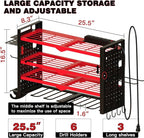 Power Tool Organizer Wall Mount with Charging Station 4 Layer 6 Slot Cordless Drill Holder with Angle Grinder Holder (Red)
