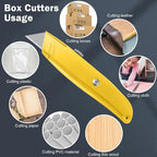 Lasnten 12 Pcs Box Cutter Bulk Retractable Utility Knife Heavy Duty Aluminum Alloy Carpet Knife Package Opener Cutter Blade for Cardboard Plastics Cartons DIY Home Warehouse Office(Yellow)