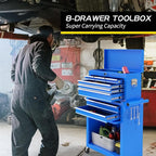 On Shine 8 Drawer Rolling Tool Chest, Large Capacity Rolling Tool Box with Wheels, Locking Mechanical Tool Chest, Portable Tool Box with Sliding Drawers,Metal Tool Box for Garage Workshop (Blue)