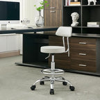 Drafting Stool (Height Adjustable Office Chair with Footrest 19.5’’-26.6’’)(Drum Stool with Back) Space Saving Tattoo Chair (Gray)